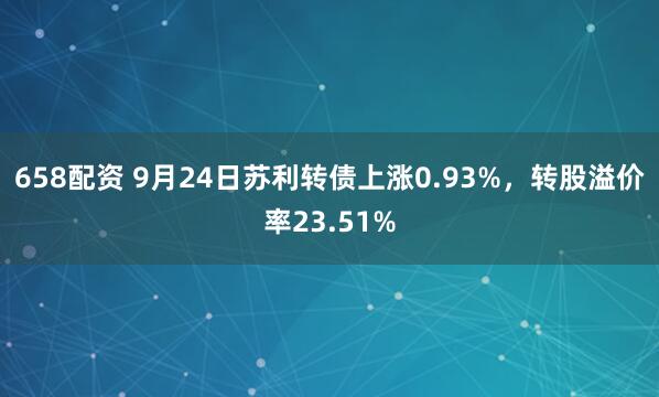 658配资 9月24日苏利转债上涨0.93%，转股溢价率23.51%