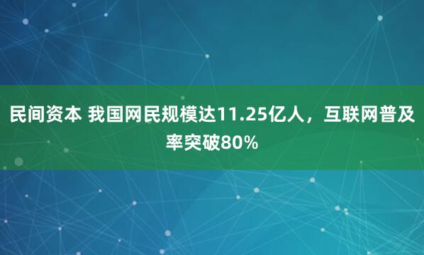 民间资本 我国网民规模达11.25亿人，互联网普及率突破80%